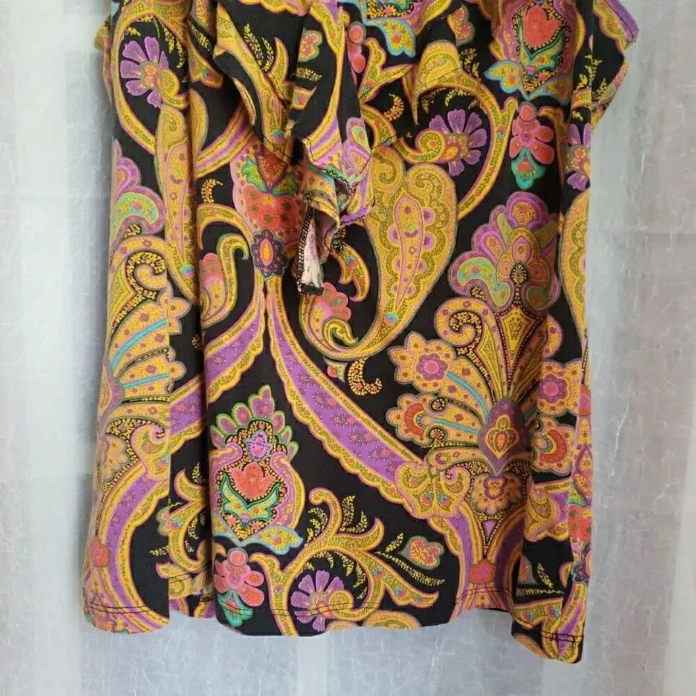 Ralph Lauren Colorful Paisley Sleeveless Top Drape Neck Cotton M - Picture 5 of 10